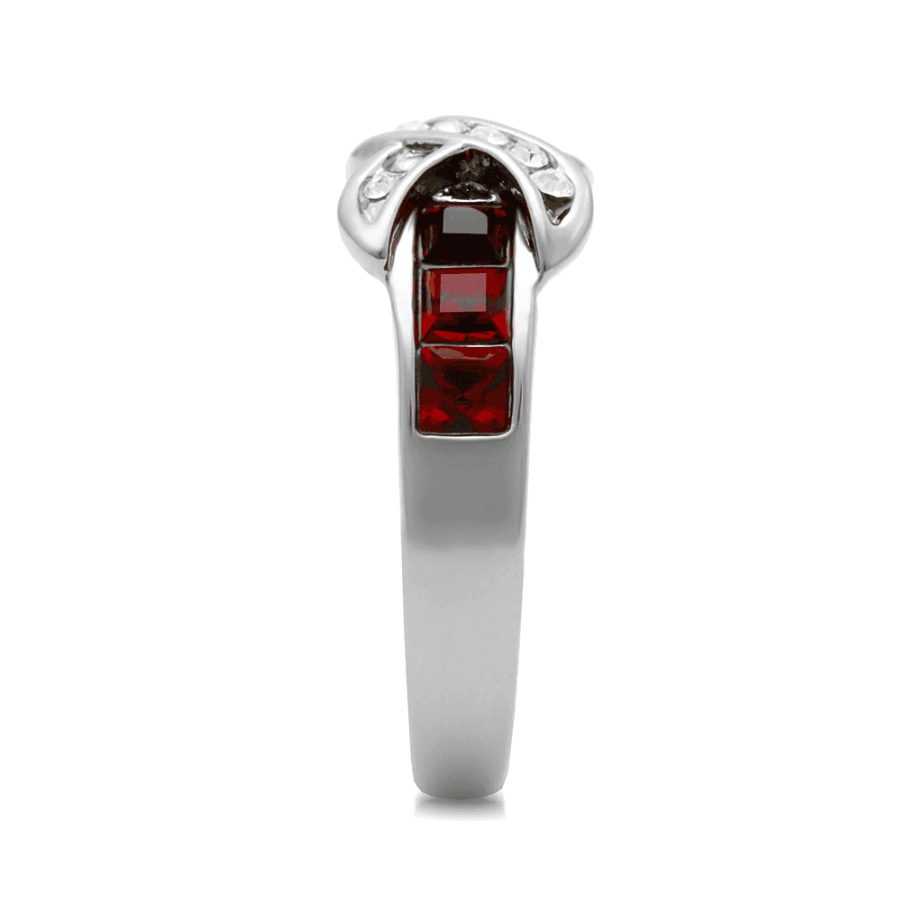 Stainless Steel Red Crystal CZ Crossover X Ring view 6
