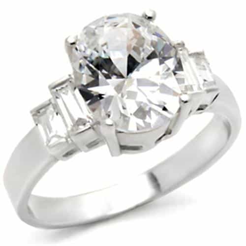Sterling Silver CZ Oval Three-Stone Baguette Ring view 1