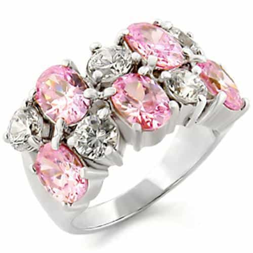 Sterling Silver Pink CZ Multi-Stone Cluster Ring view 2