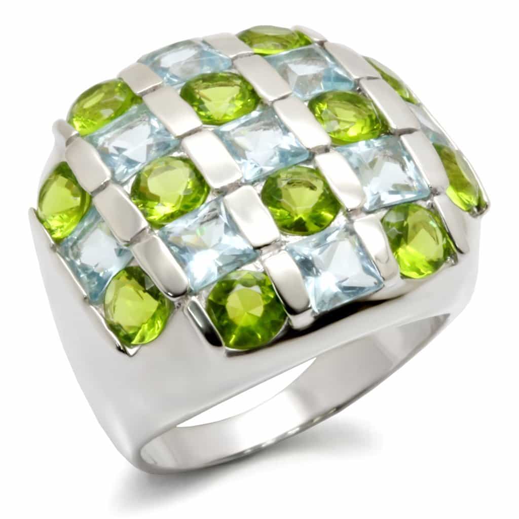 Sterling SilverBlue Topaz Peridot Checkerboard Ring view 1