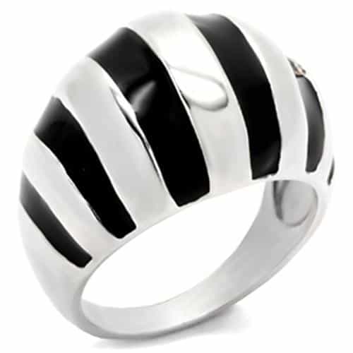 Sterling Silver Black White Enamel Stripe Dome Ring view 2