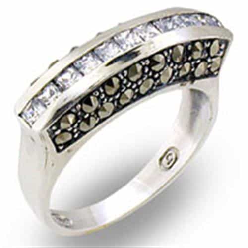 Sterling Silver Marcasite CZ Split Band Ring view 2