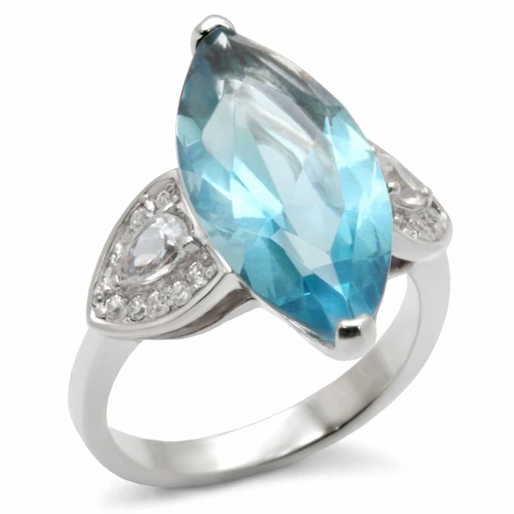 Sterling SilverBlue Topaz Marquise CZ Cocktail Ring view 1