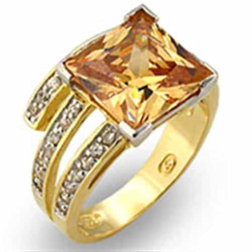 Sterling Silver Gold Champagne CZ Princess Halo Ring view 1