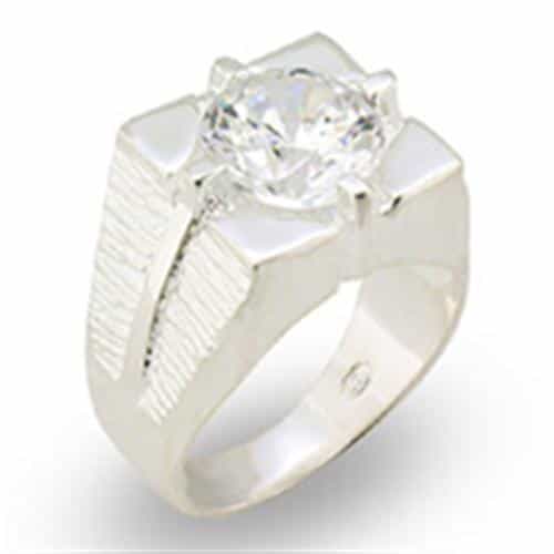 Sterling Silver CZ Round Stepped Men's Ring view 2
