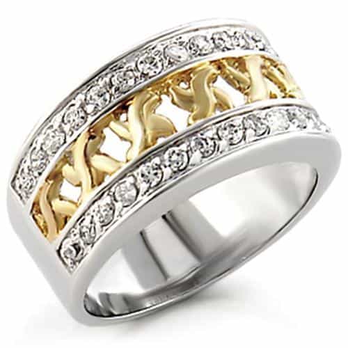 Sterling SilverTwo-Tone Gold Filigree CZ Band Ring view 2