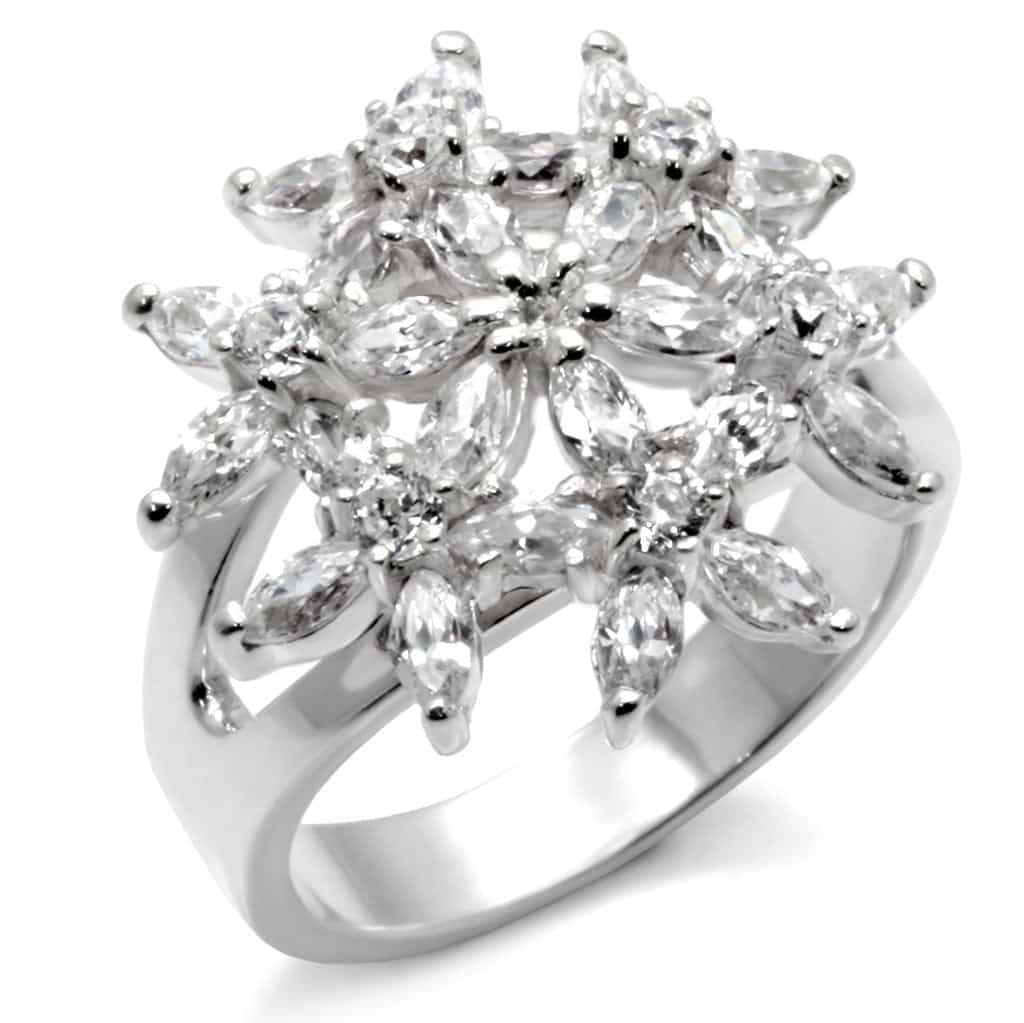 Sterling Silver CZ Marquise Starburst Cluster Ring view 1