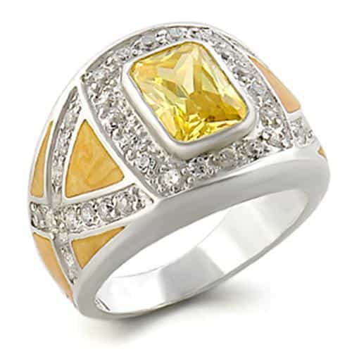 Sterling SilverYellow CZ Cushion Pavé Men's Ring view 2