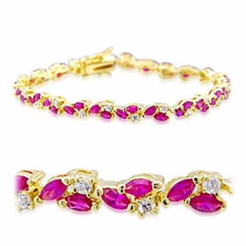 Brass Pink Ruby Marquise CZ Bracelet | The Stainless Jewelry view 1