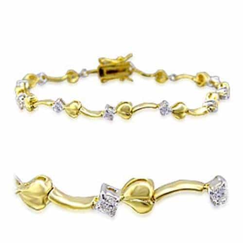 Brass Gold CZ Bow Heart Link Bracelet | The Stainless Jewelry view 1