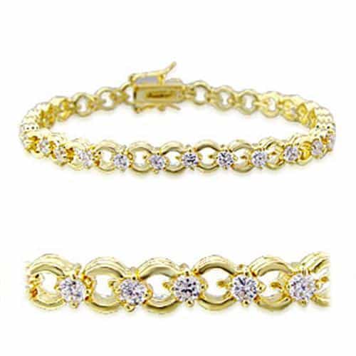 Brass Gold CZ Heart Link Bracelet | The Stainless Jewelry view 1