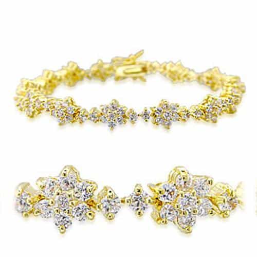 Brass Gold CZ Flower Cluster Bracelet | The Stainless Jewelry view 1