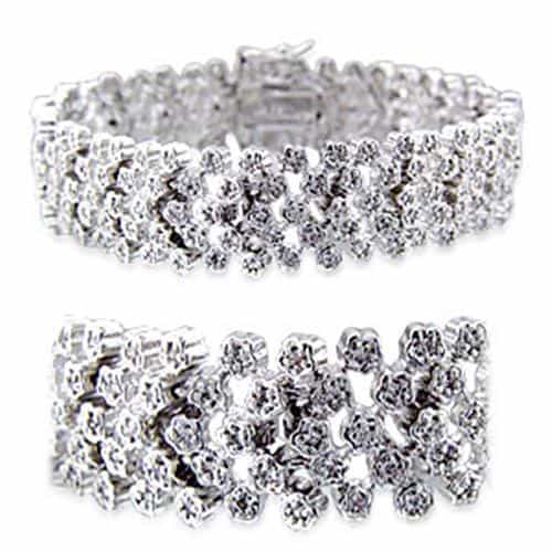Brass CZ Flower Cluster Wide Bracelet | The Stainless Jewelry view 1