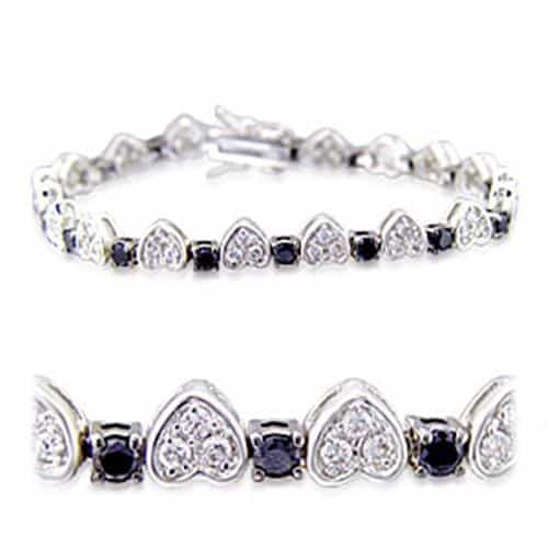 Brass Black White CZ Heart Link Bracelet | The Stainless Jewelry view 1