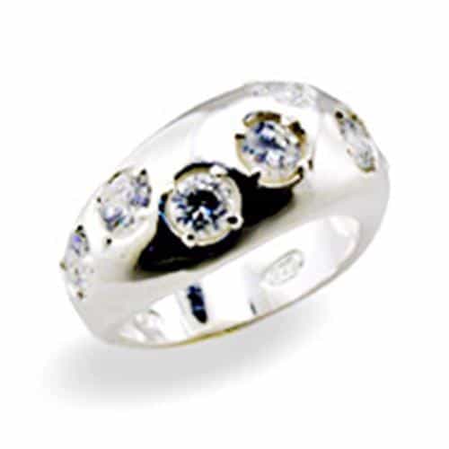 Sterling Silver CZ Three-Stone Gypsy Ring | The Stainless Jewelry view 1