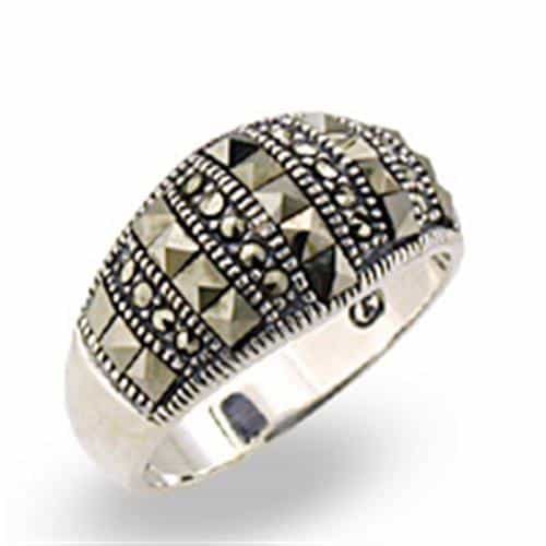 Sterling Silver Marcasite Dome Band Ring | The Stainless Jewelry view 1