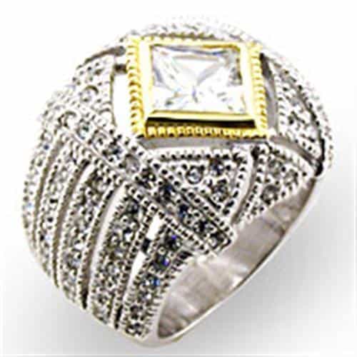 Sterling Silver Gold Princess CZ Halo Filigree Men's Ring view 1