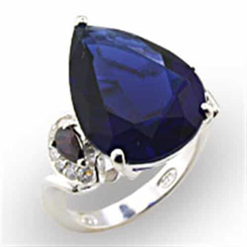 Sterling Silver Blue Sapphire Pear CZ Accent Ring view 1