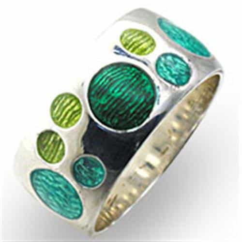 Sterling SilverGreen Teal Enamel Circle Dot Ring view 2