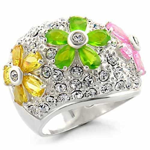 Sterling SilverMulti-Color CZ Flower Cluster Dome Ring view 1