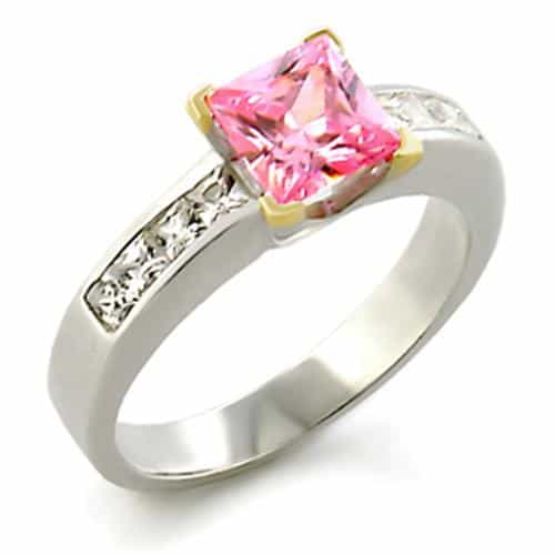 Sterling Silver Pink CZ Princess Channel Ring view 1