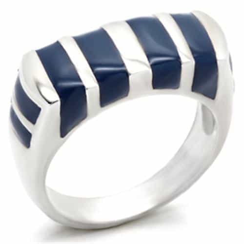 Sterling SilverNavy Blue Enamel Stripe Band Ring view 2