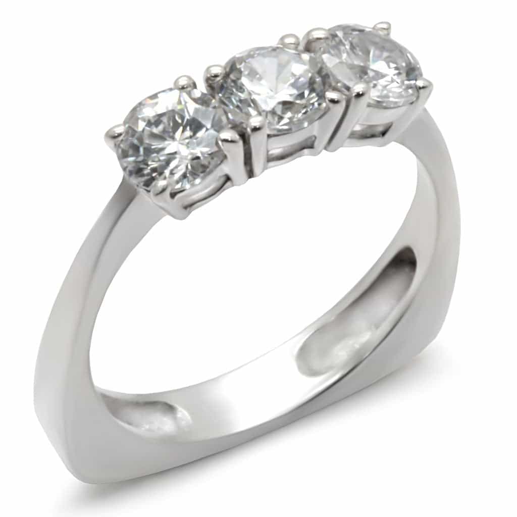 Sterling Silver CZ Round Three-Stone Ring | The Stainless Jewelry view 2