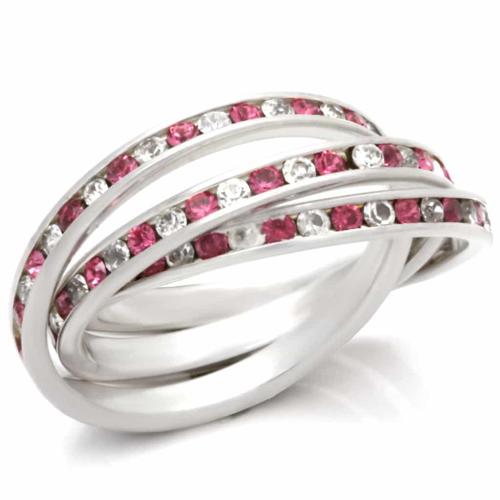Sterling Silver Pink Crystal Triple Rolling Ring view 1