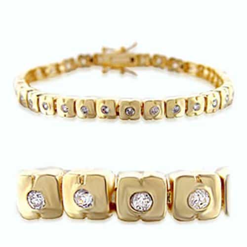 Brass Gold CZ Round Bezel Tennis Bracelet | The Stainless Jewelry view 1