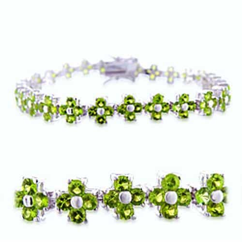 Brass Green Peridot Flower Cluster Link Bracelet view 1