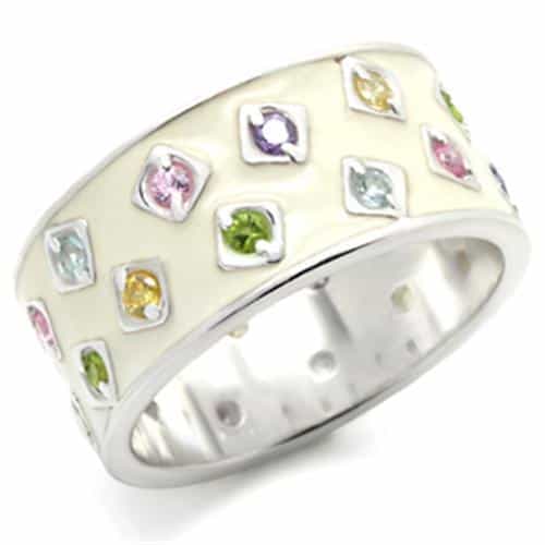 Sterling SilverIvory Enamel Multi-Gem Band Ring view 1
