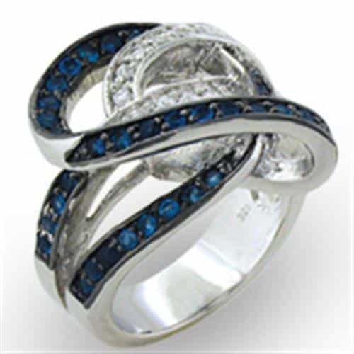 Sterling SilverBlue Sapphire CZ Twisted Interlock Ring view 1