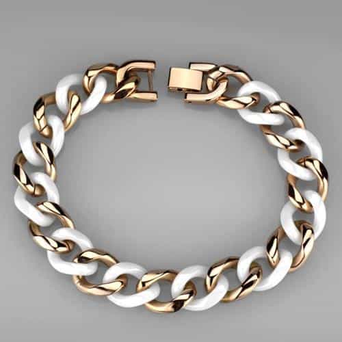 Stainless Steel Rose Gold White Ceramic Curb Link Bracelet view 3