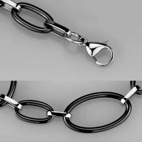 Stainless Steel Black Silver Oval Link Bracelet view 2