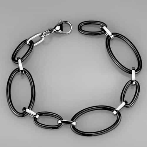 Stainless Steel Black Silver Oval Link Bracelet view 3