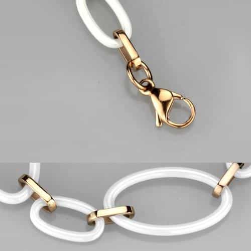 Stainless Steel Rose Gold White Ceramic Oval Link Bracelet view 5