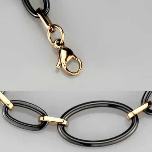 Stainless Steel Black Gold Oval Link Bracelet view 2