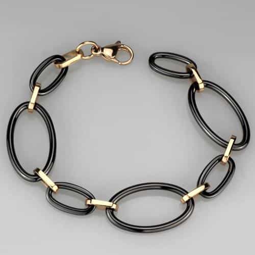 Stainless Steel Black Gold Oval Link Bracelet view 6
