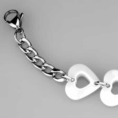 Stainless Steel White Ceramic Heart Link Bracelet view 5