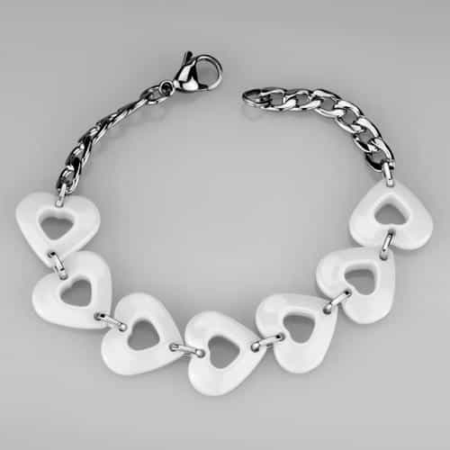 Stainless Steel White Ceramic Heart Link Bracelet view 6