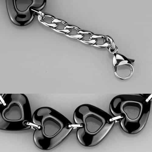 Stainless Steel Black Ceramic Heart Link Bracelet view 2