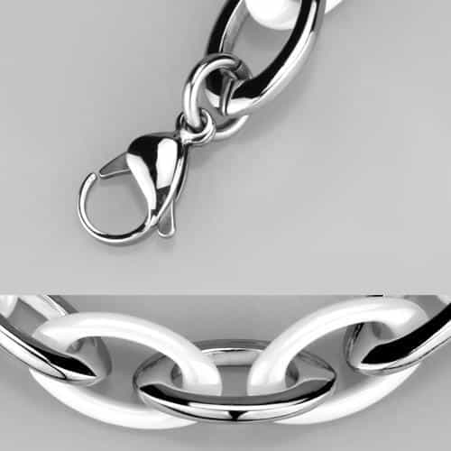 Stainless Steel White Silver Interlocking Oval Link Bracelet view 2