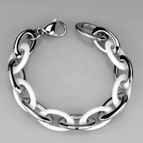 Stainless Steel White Silver Interlocking Oval Link Bracelet view 3