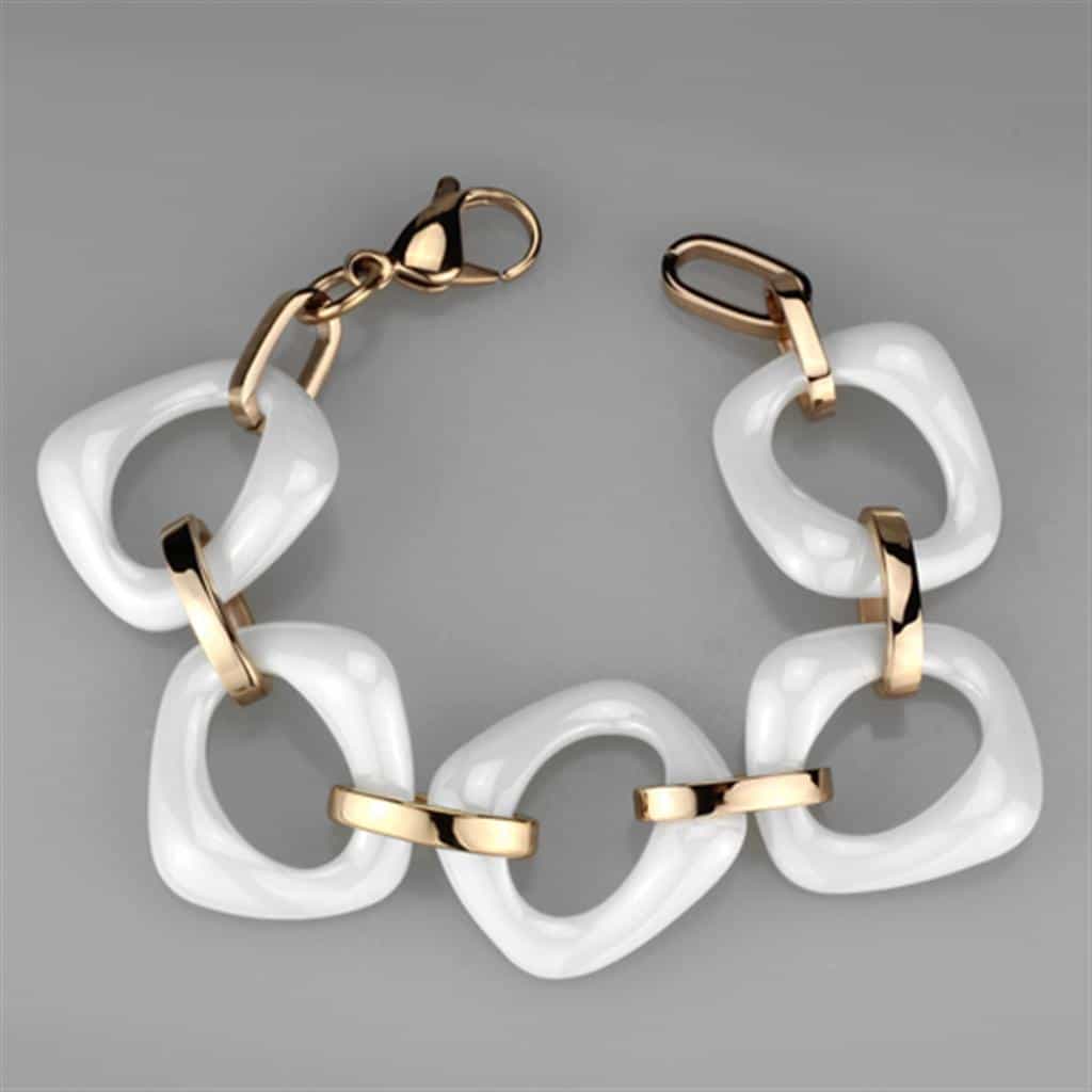 Stainless Steel White Ceramic Cushion Gold Link Bracelet view 3
