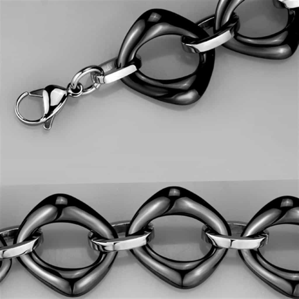 Stainless Steel Gunmetal Open Circle Link Bracelet view 2
