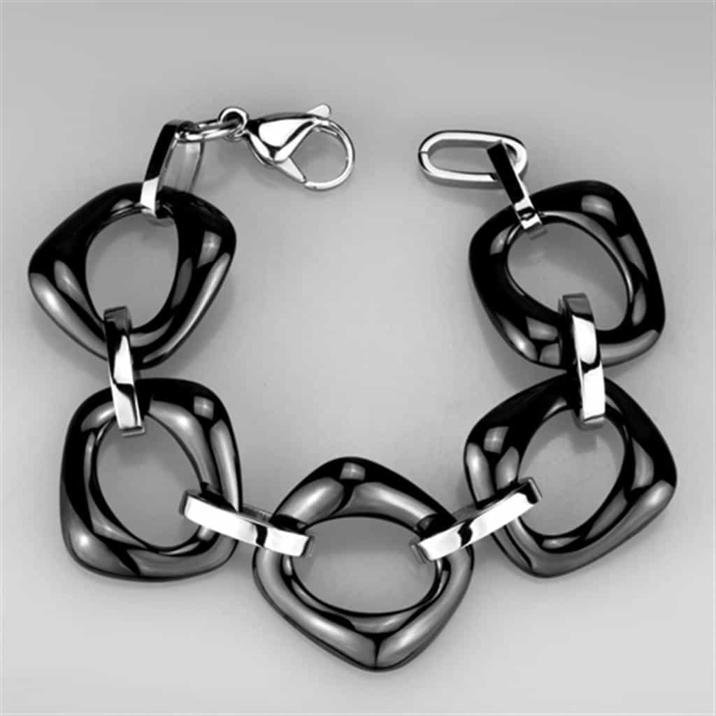 Stainless Steel Gunmetal Open Circle Link Bracelet view 3