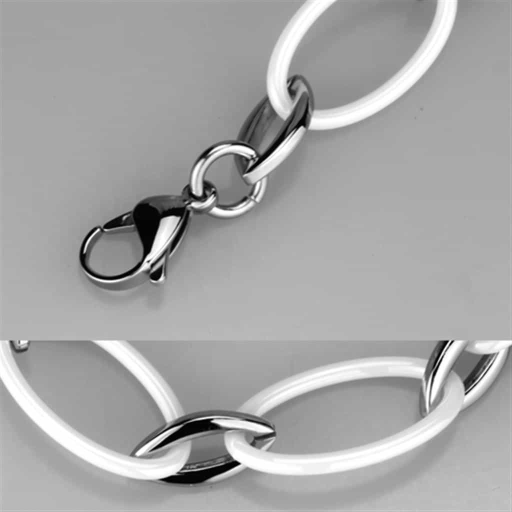 Stainless Steel White Ceramic Silver Oval Link Bracelet view 2