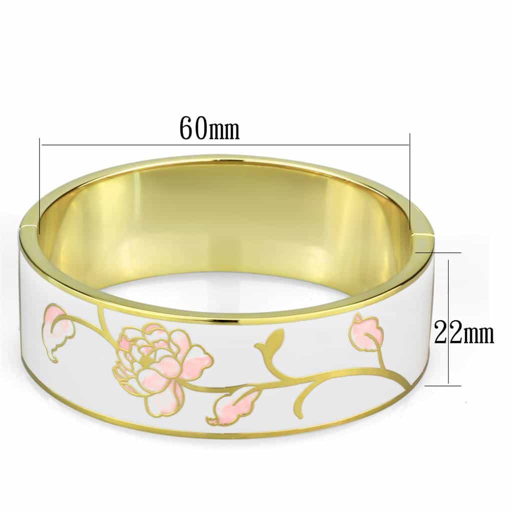 Brass Gold White Enamel Pink Floral Bracelet view 2