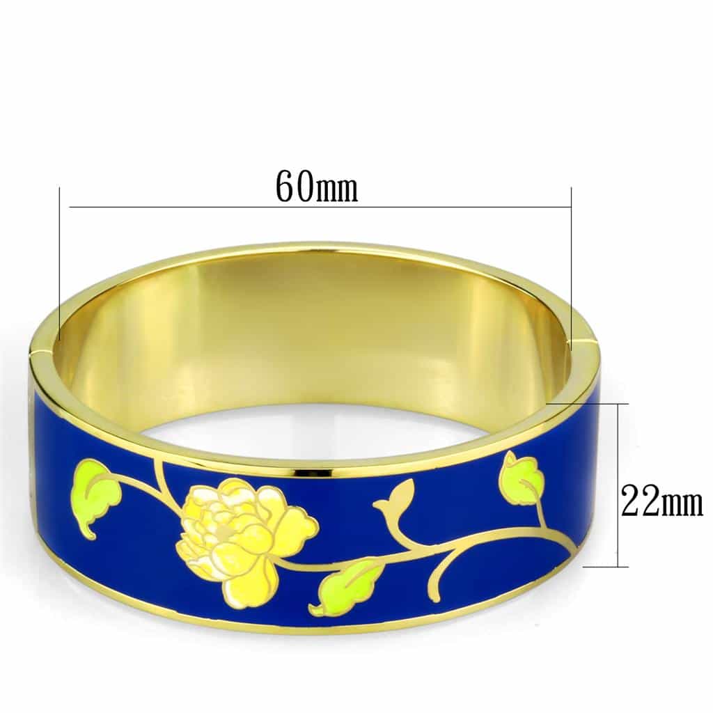 Brass Gold Blue Enamel Yellow Floral Bracelet view 4
