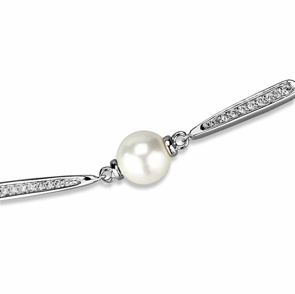 Brass CZ Bar Pearl Chain Bracelet | The Stainless Jewelry view 2